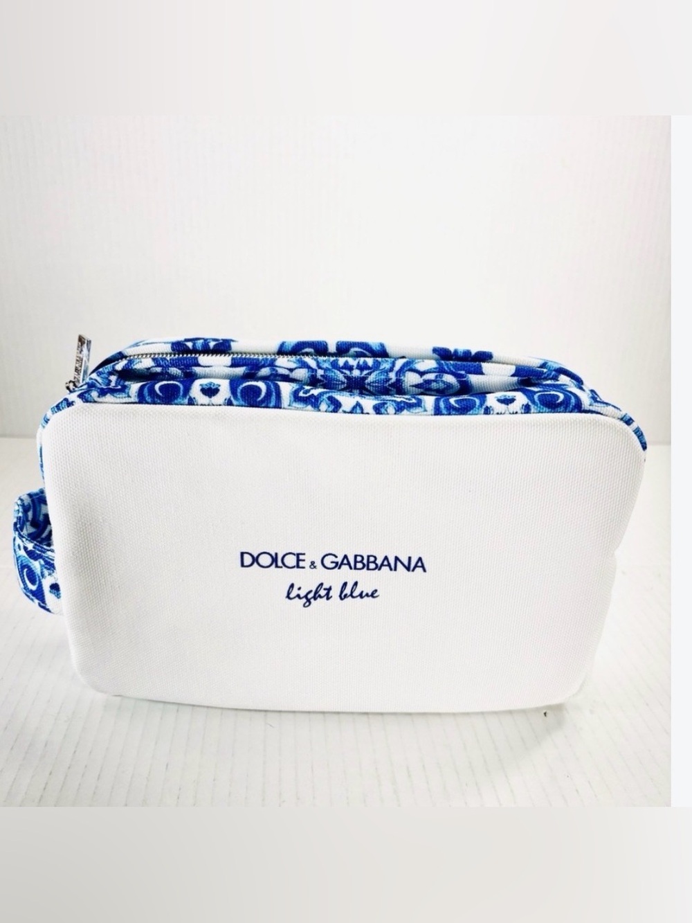 Dolce & Gabbana White and Blue 'Light Blue' Cosmetic Pouch